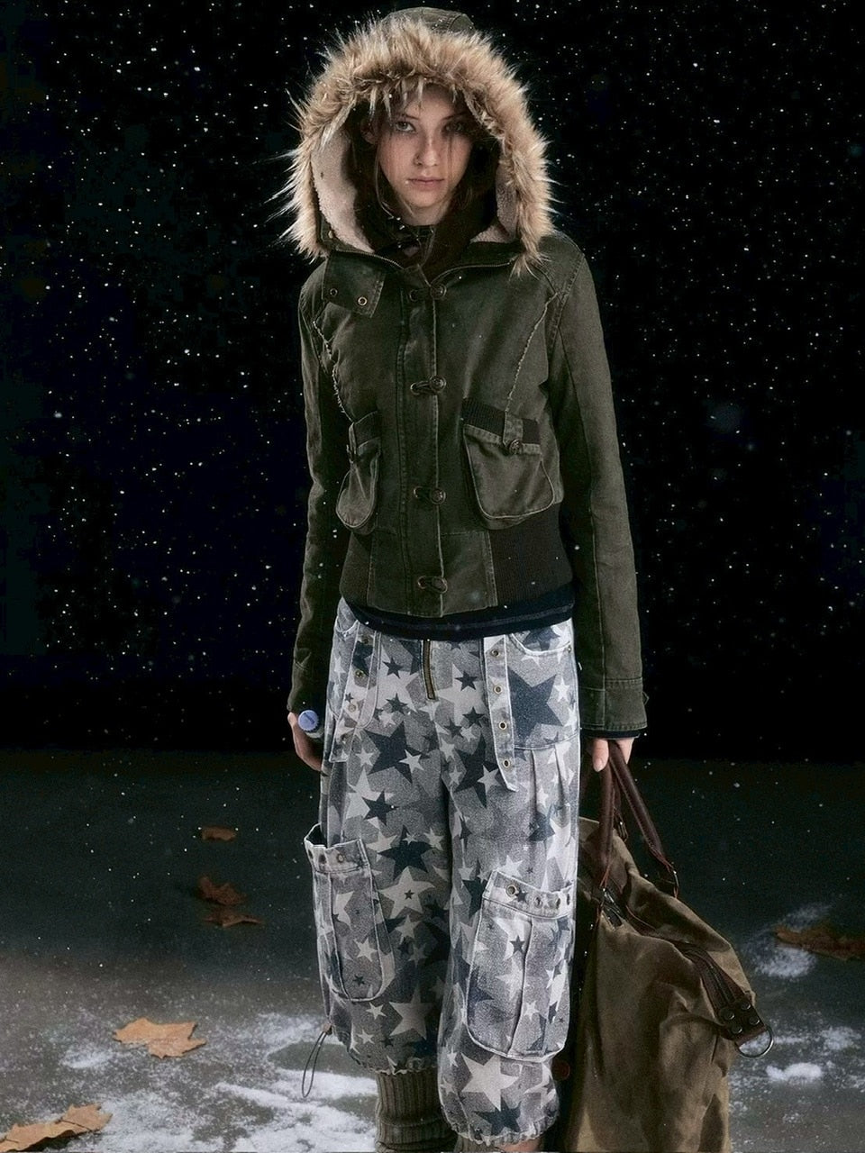 【Cest Nous】Star camouflage capri pants / 【セヌー】スターカモフラージュポケットハーフパンツ