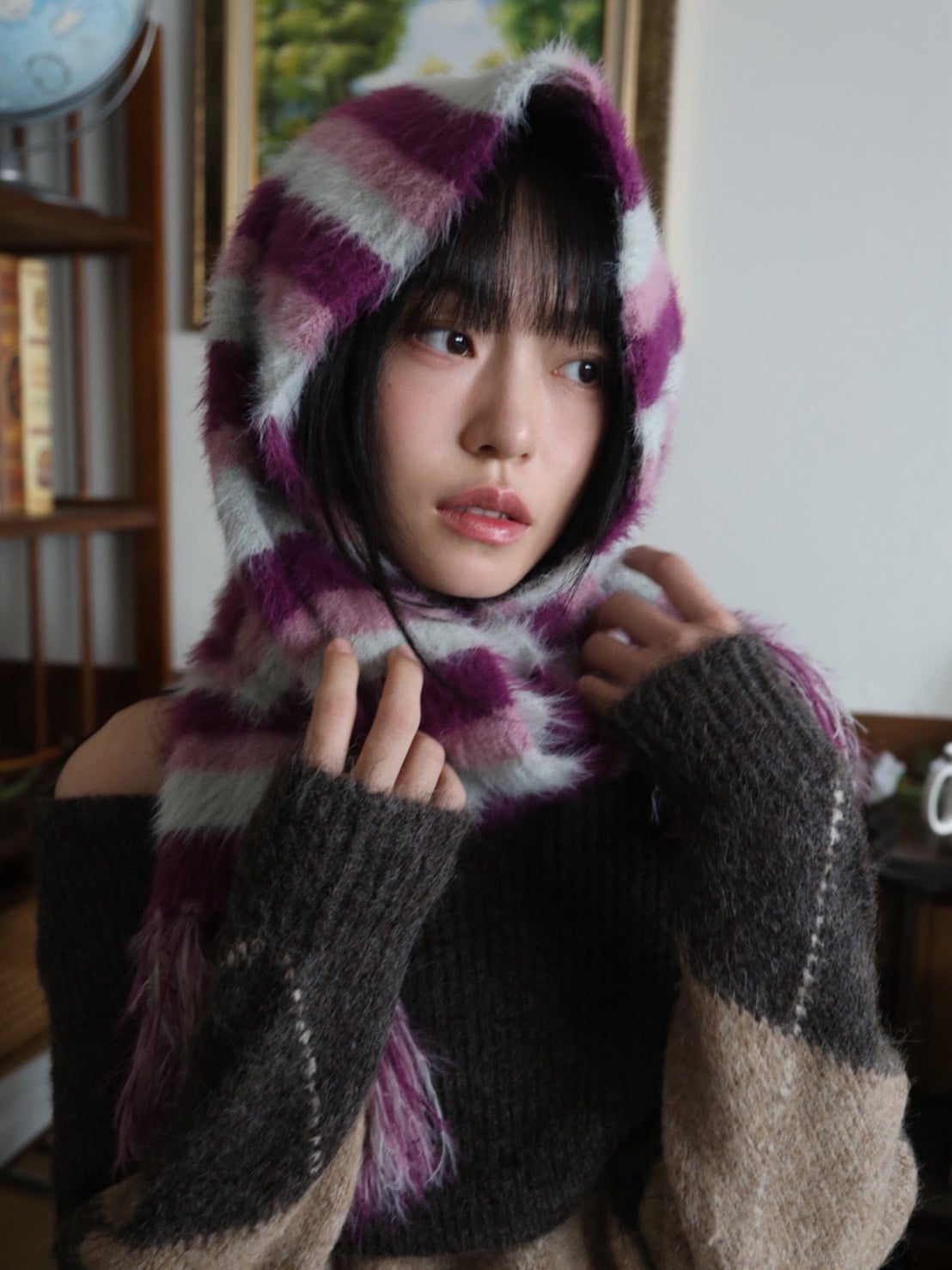 【IUGAMAKARAS】Striped Hairy Bold Muffler
