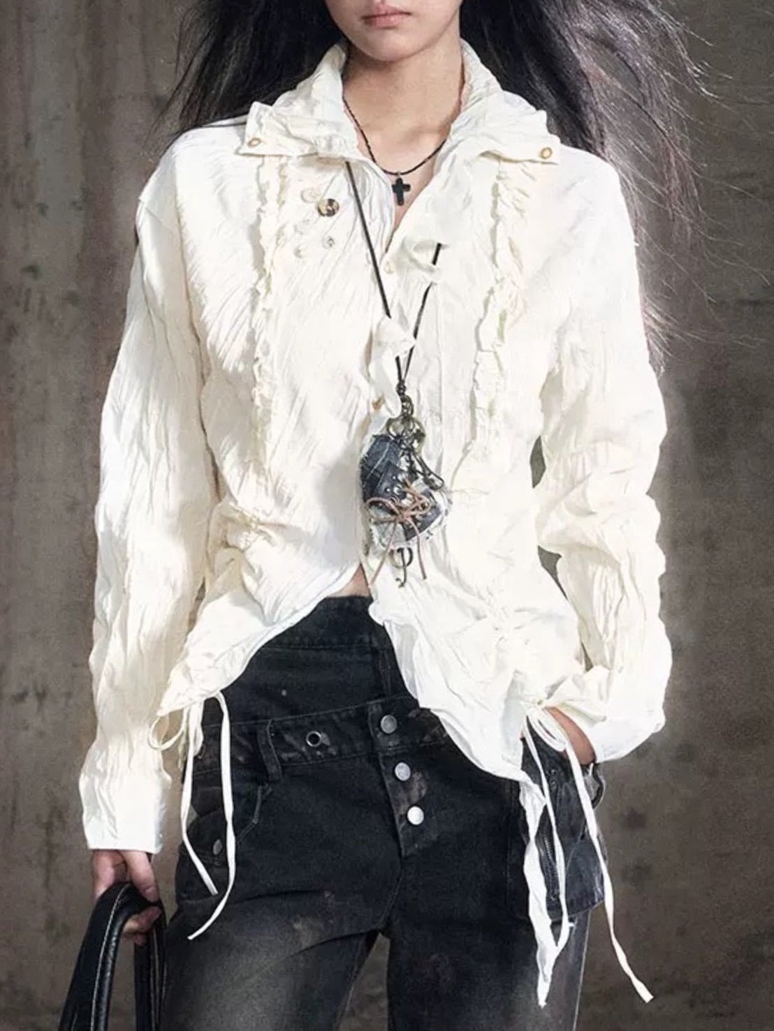 【Cest Nous】Apricot Ruffle Blouse / 【セヌー】アプリコットフリルシャツ