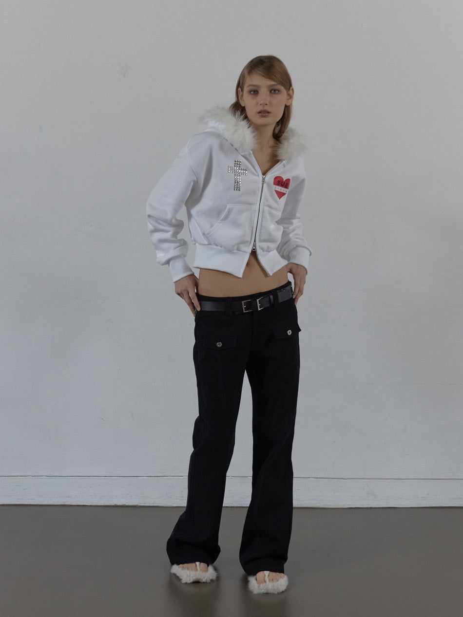 【SETUP‐EXE】FUR TRIMMING HOODED ZIP-UP / 【セットアップエグゼ】ファーフードジップアップパーカー