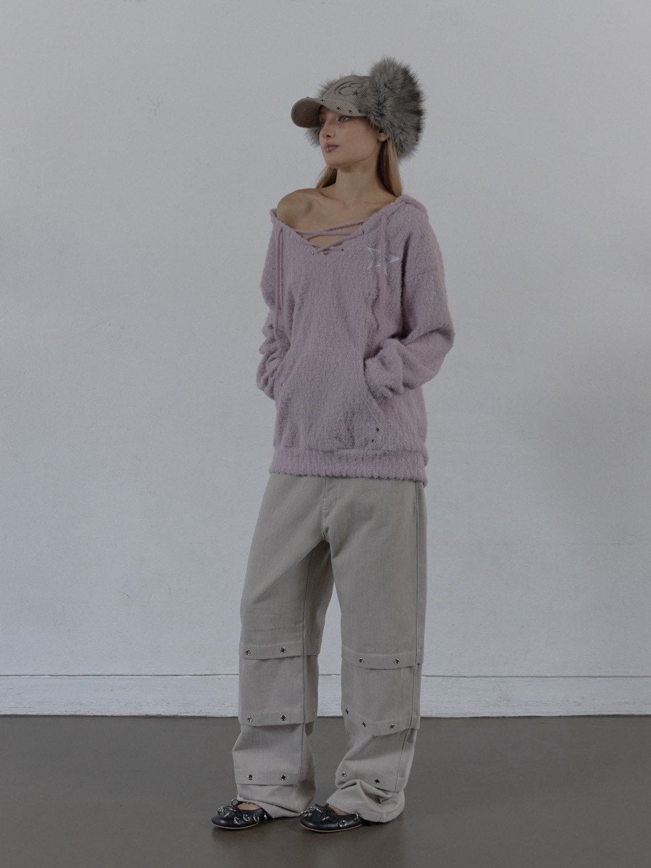 【SETUP‐EXE】HAIRY V-NECK HOODIE / 【セットアップエグゼ】Vネックシャギープルオーバーパーカー