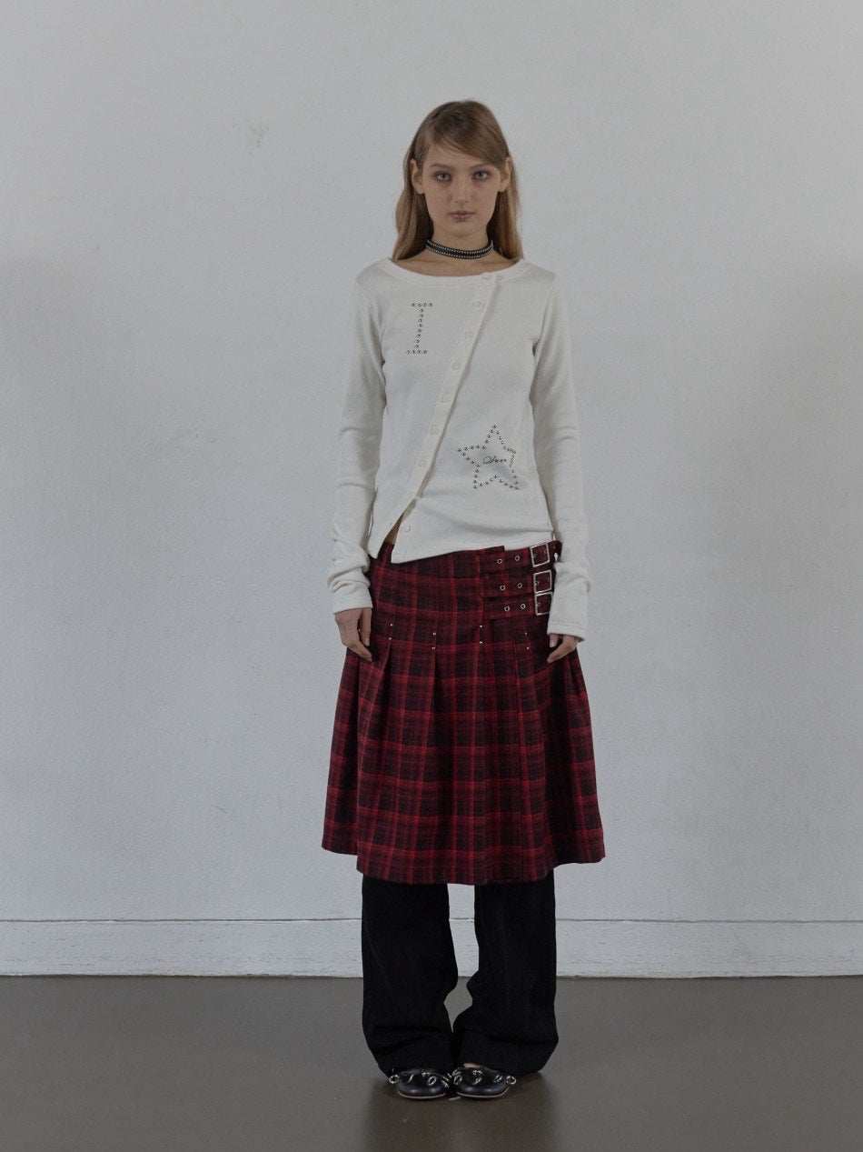 【SETUP‐EXE】STAR BUTTON TOP / 【セットアップエグゼ】ラインストーンボタン長袖Tシャツ