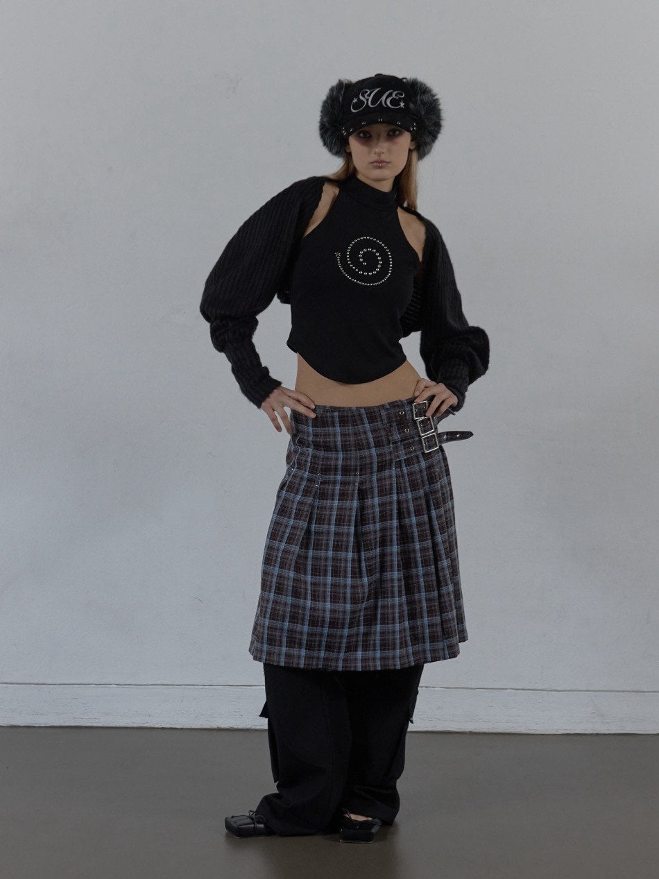 【SETUP‐EXE】CHECK BUCKLE WRAP SKIRT / 【セットアップエグゼ】ベルトチェックラップスカート
