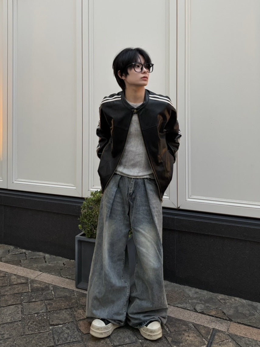 国際配送【LUV CODE】line leather jacket (2color)