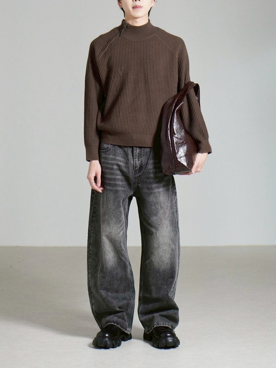 受注制【Chikashitsu +】shoulder zipper rib knit / 【チカシツプラス】ショルダージッパーリブニット (3color)