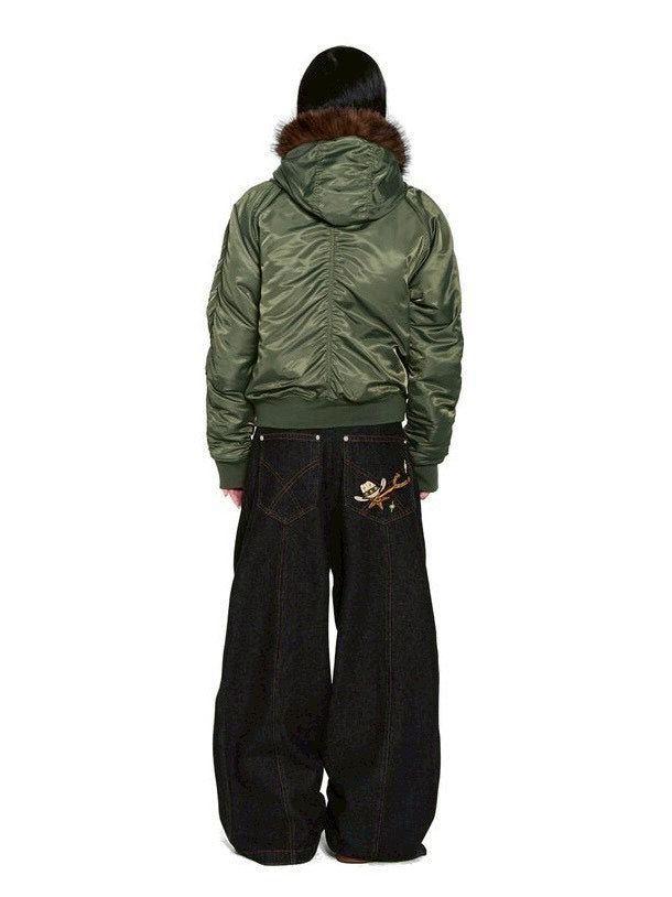 【AAKAM】Hooded Fur MA-1 Jacket