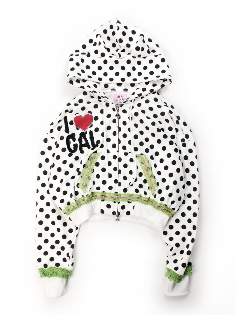 【GALFY】ポップポップI LOVE GALパーカー / 【ガルフィー】バックデザインドット耳付きジップアップパーカー