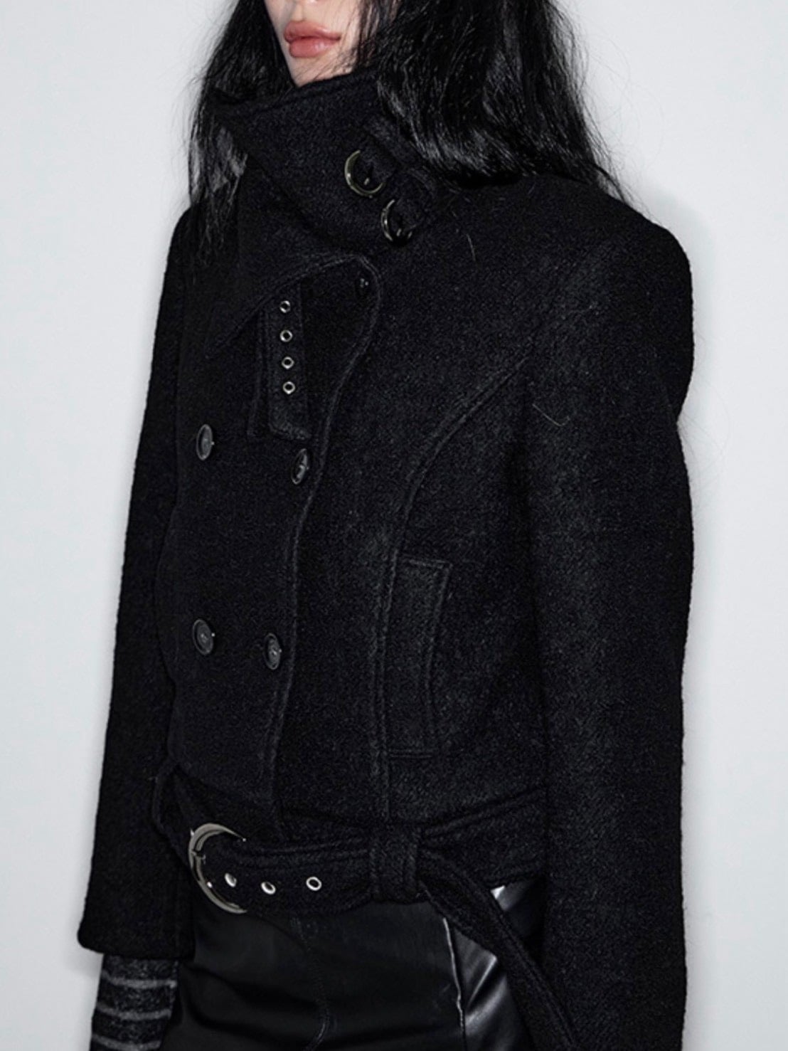 【NOT KNOWING】Double Belted High-Neck Coat