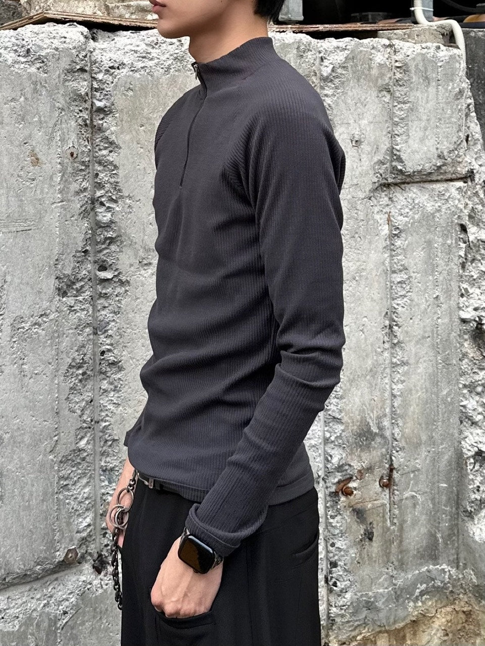 大阪店WEB限定受注制【Chikashitsu＋】mockneck zip long sleeve / 【チカシツプラス】モックネックジップ長袖Tシャツ (3color)