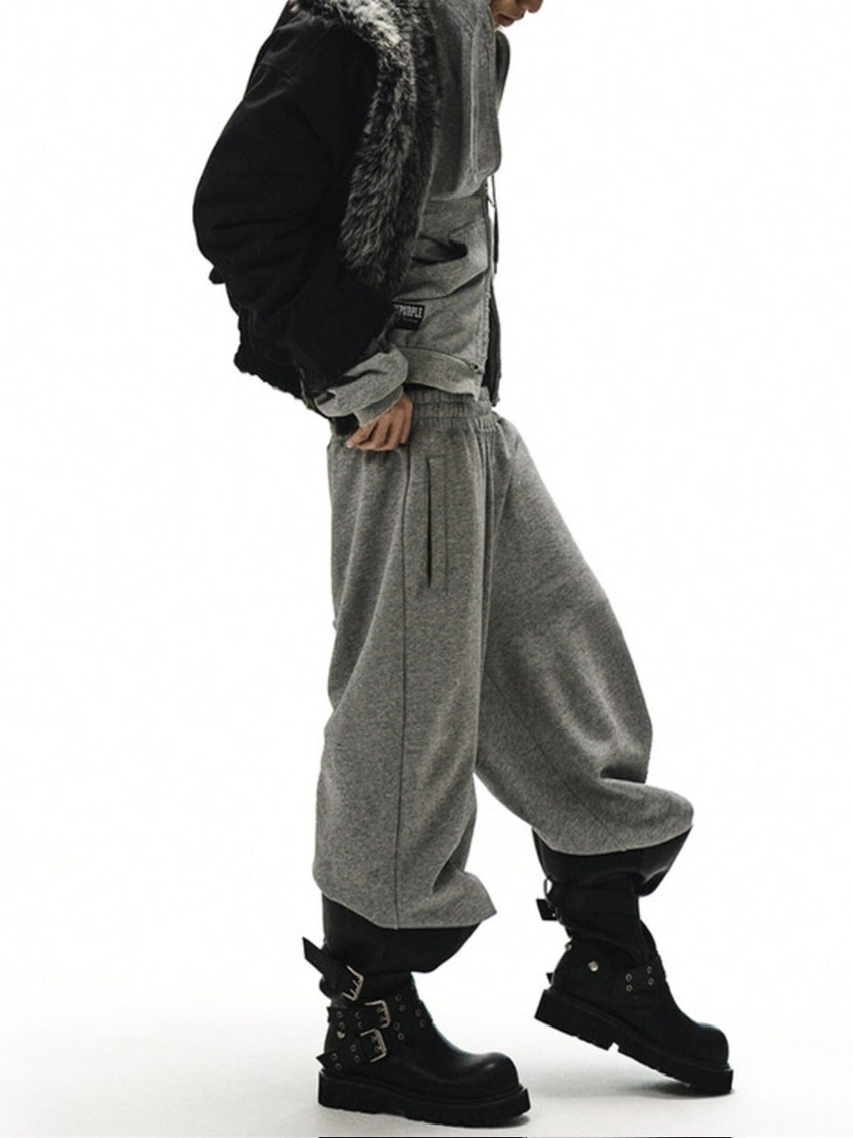 【BLACK PURPLE】 Crease Wide Boots