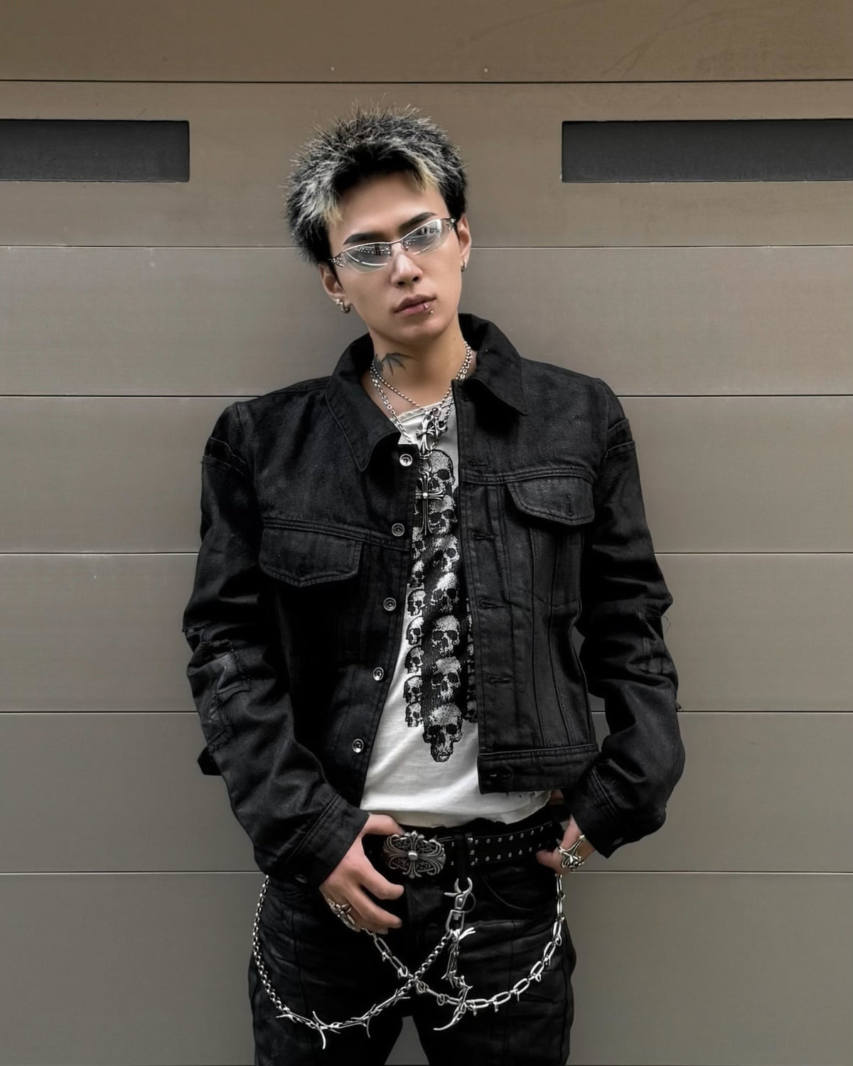 国際配送【Never mind the XU】Waxed Damage Cropped Denim Jacket