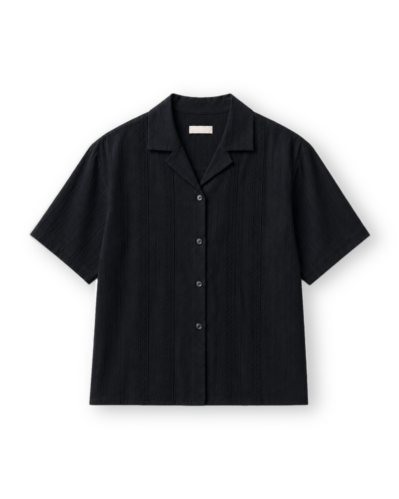 大阪店WEB限定【Chikashitsu +】perforated open collar shirt (2color)