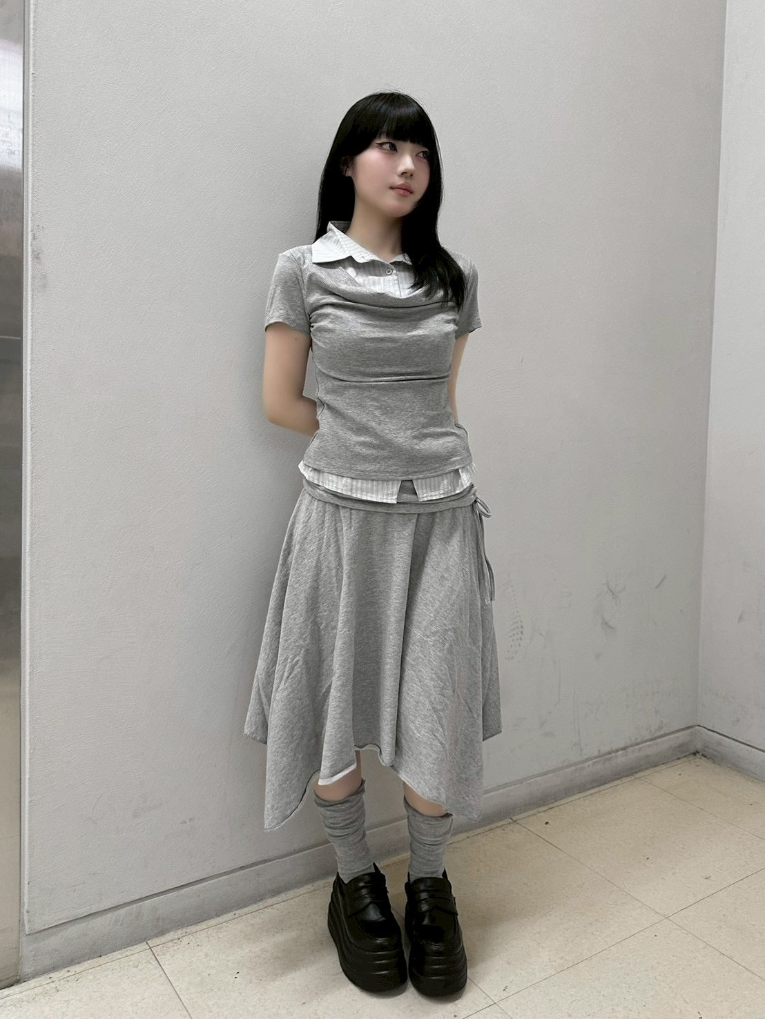 7/10 20:00発売 受注制【nmtc+】Layered Draped Shirring Shirt Top (2color)