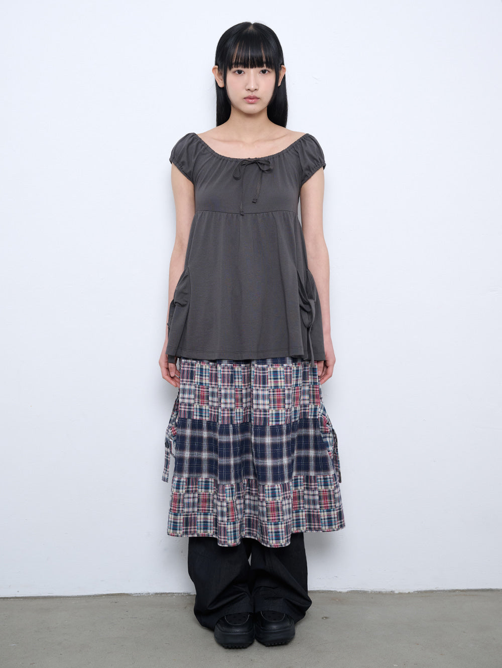 【TUOMIO】SHIRRED POCKET TOP