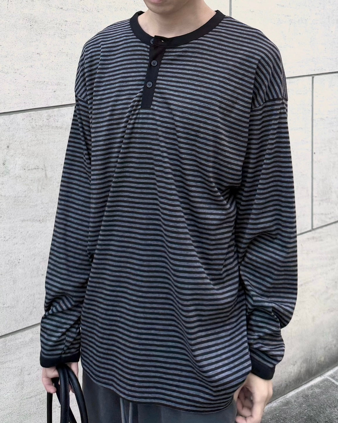 受注制【nmtc+】Striped Henley Long Sleeve