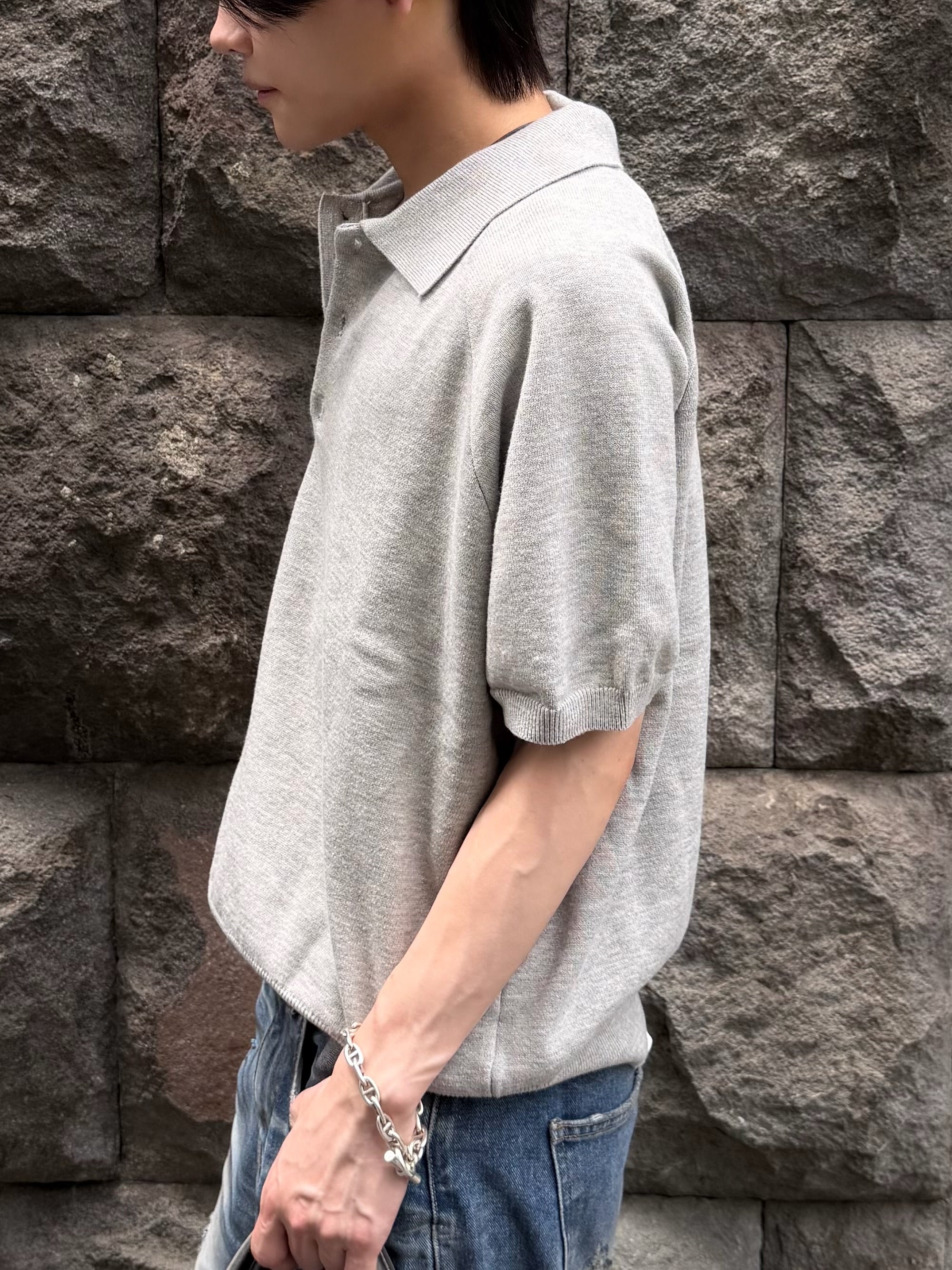 東京店WEB限定受注制【Chikashitsu +】cropped knit poloshirt (3color)