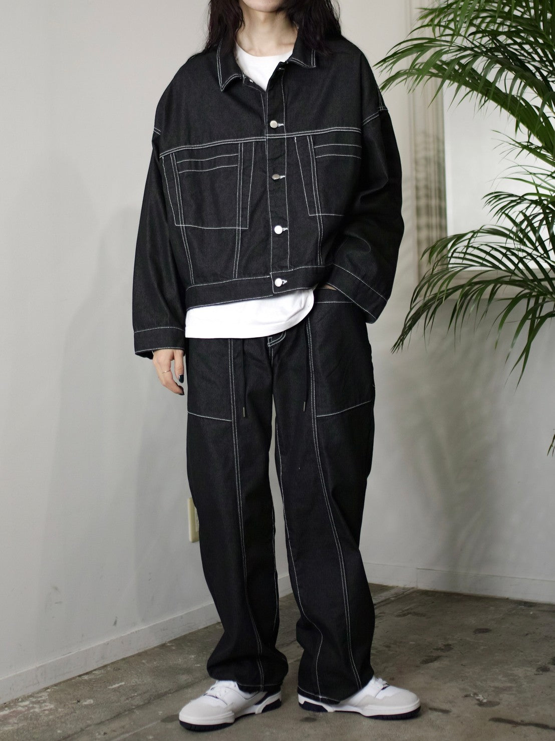 受注制【Chikashitsu +】set up stitch denim easy pants