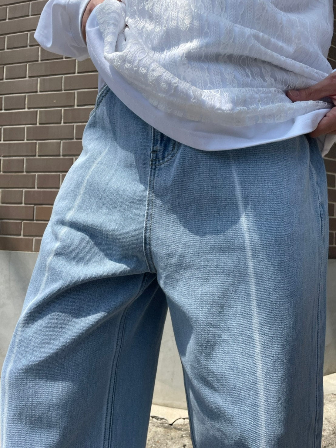 【Chikashitsu +】center breach denim pants (2color)