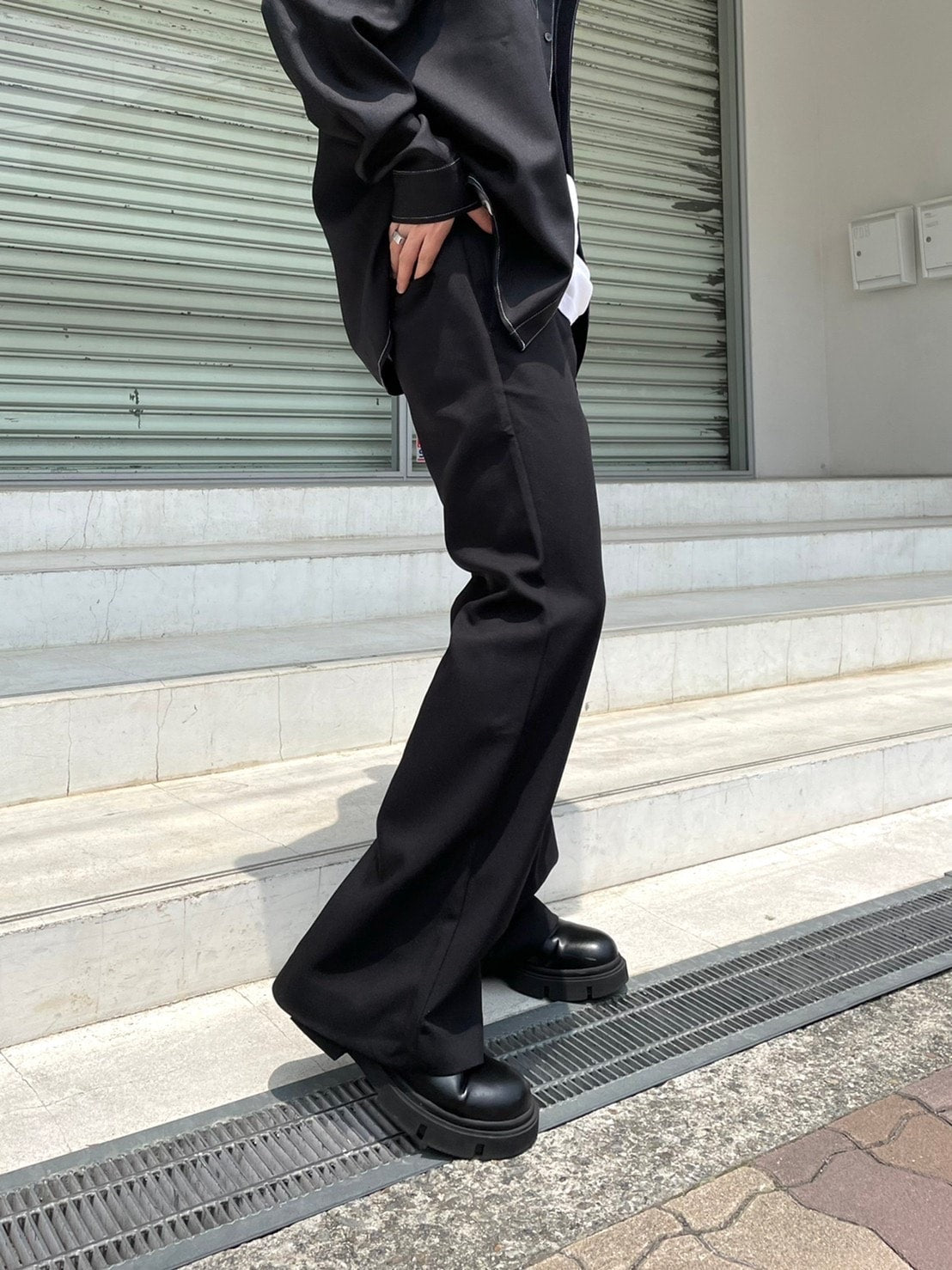 【Chikashitsu + ORIGINAL】full length flare slacks (2color)