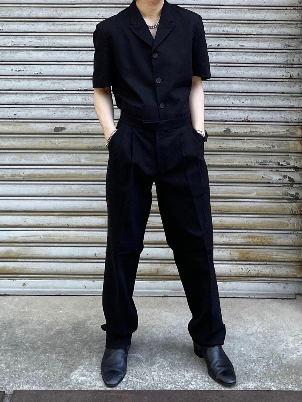 受注制【Chikashitsu +】set up linen slacks (2color)