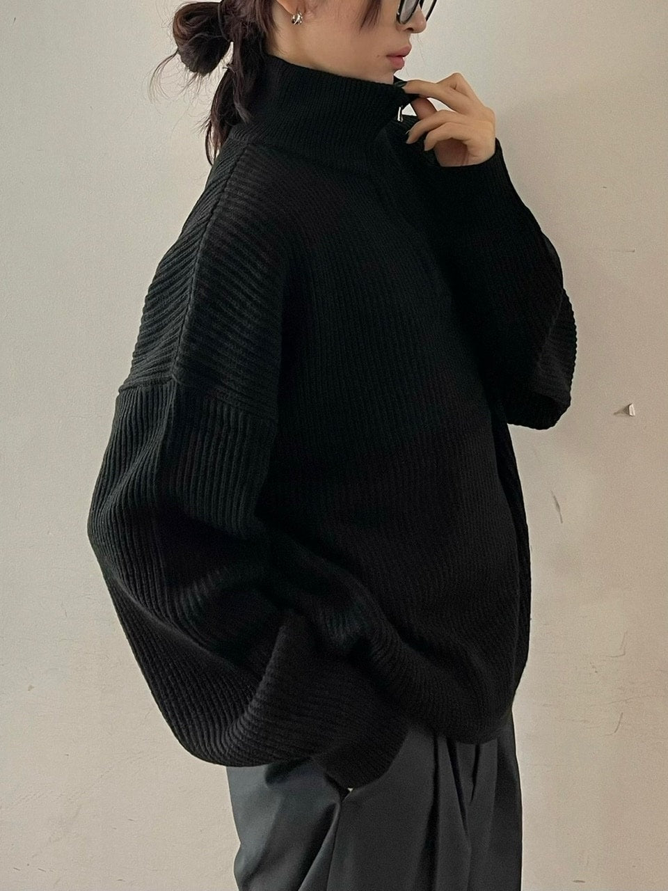 【Chikashitsu +】half zip high neck knit (3color) / 【チカシツプラス】ハーフジップアップハイネック長袖ニット