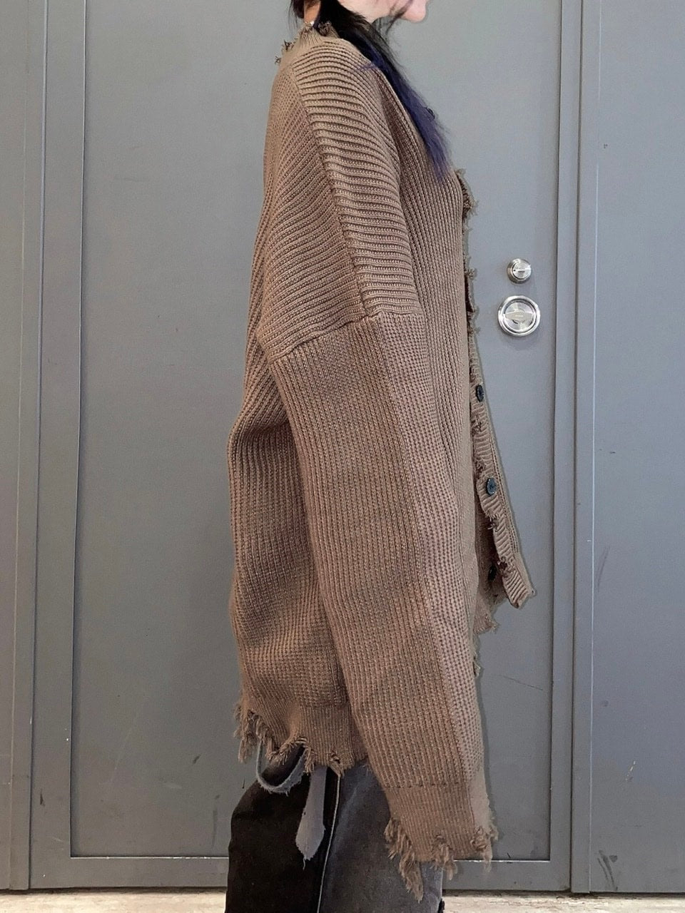 【Never mind the XU】damage knit cardigan (2color)