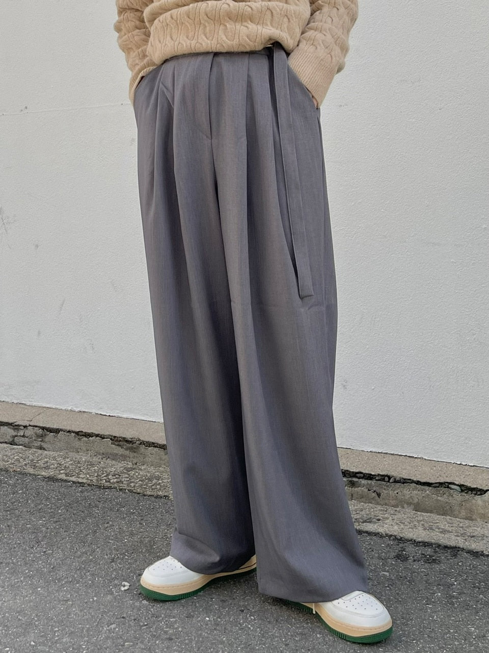 【Chikashitsu +】waist belt tuck slacks (3color)