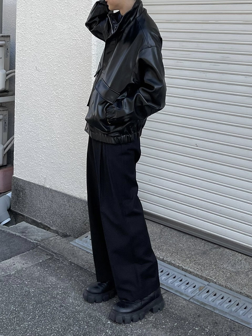 受注制【Chikashitsu +】leather bomber jacket