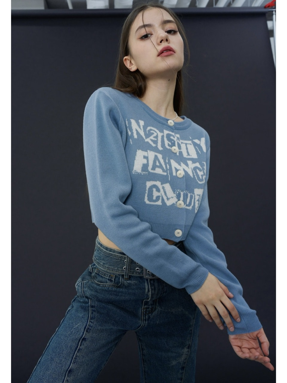 【FANCY CLUB】FANCY STAMP CROP CARDIGAN