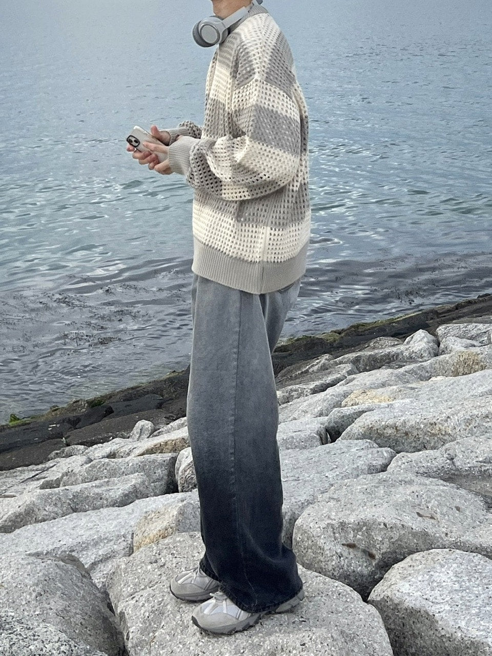 受注制【youll】mesh border knit (2color)