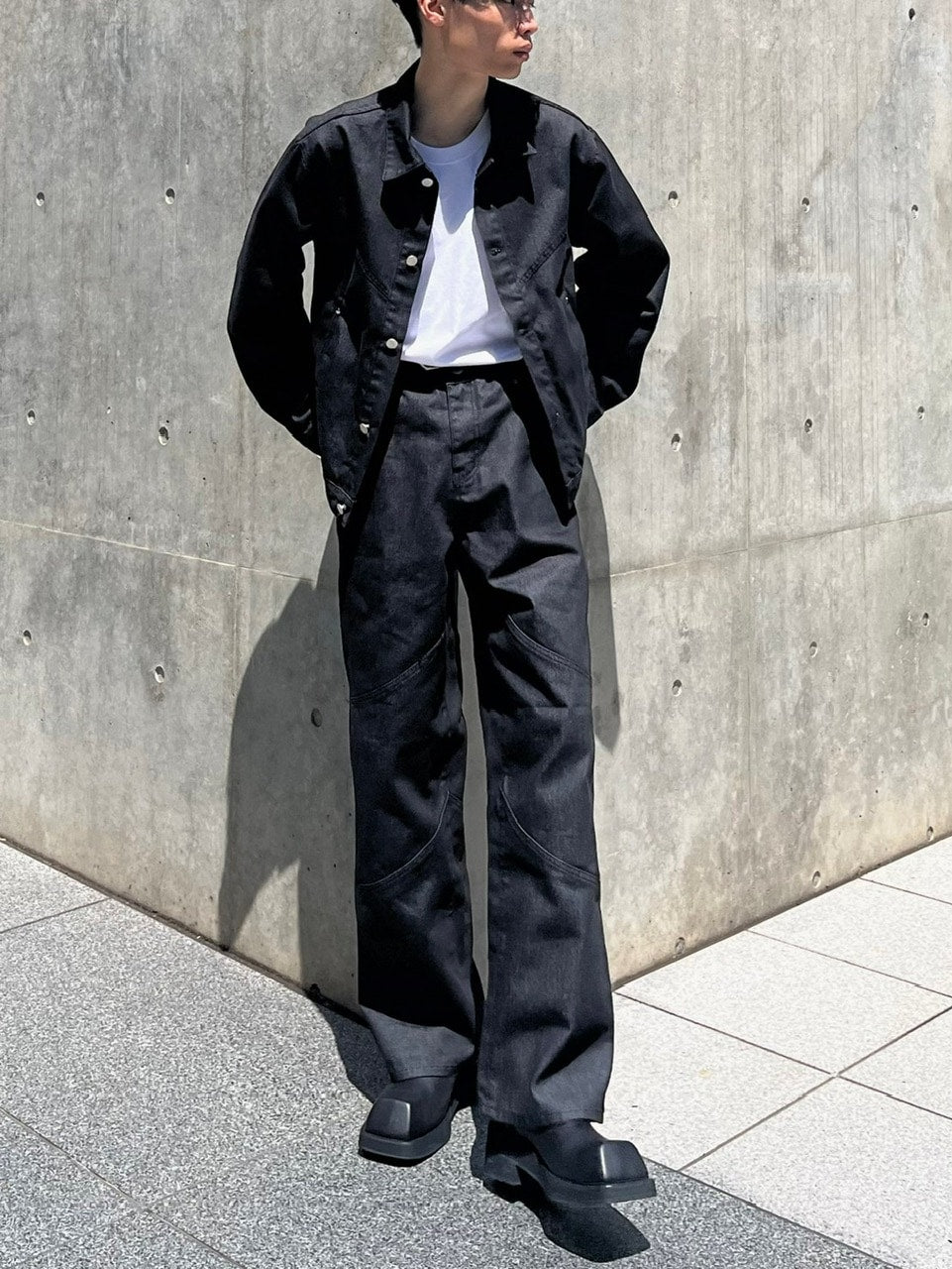 受注制【Chikashitsu +】set up design denim short jacket (2color)