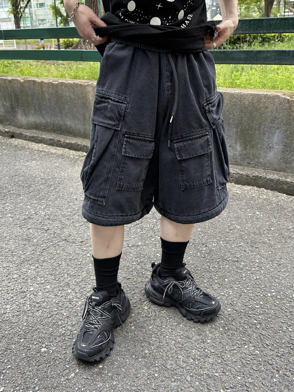 受注制【Chikashitsu +】2way heavy pocket denim cargo pants (2color)