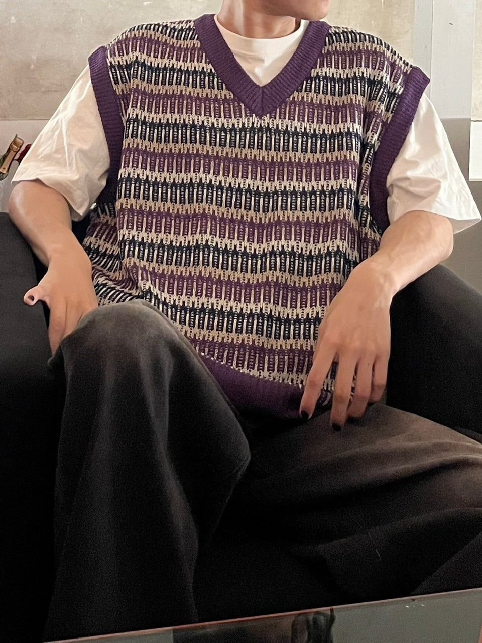 受注制【youll】multi color border knit vest (2color)