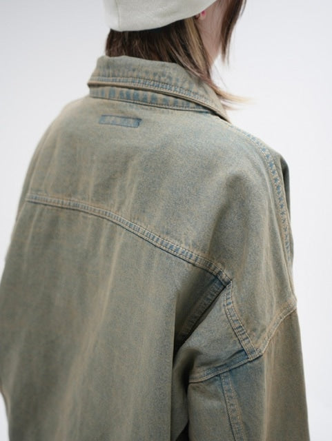受注制【Never mind the XU】set up washed denim jacket (2color)