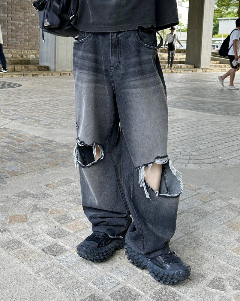 大阪店WEB限定【Chikashitsu +】vintage crash denim pants (2color)