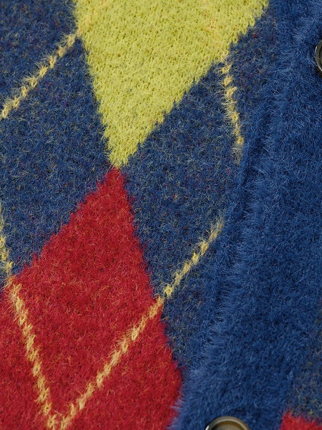 【AJOBYAJO】Argyle Stripe Mixed Cardigan / 【アジョバイアジョ】アーガイルストライプボーダーミックス長袖カーディガン