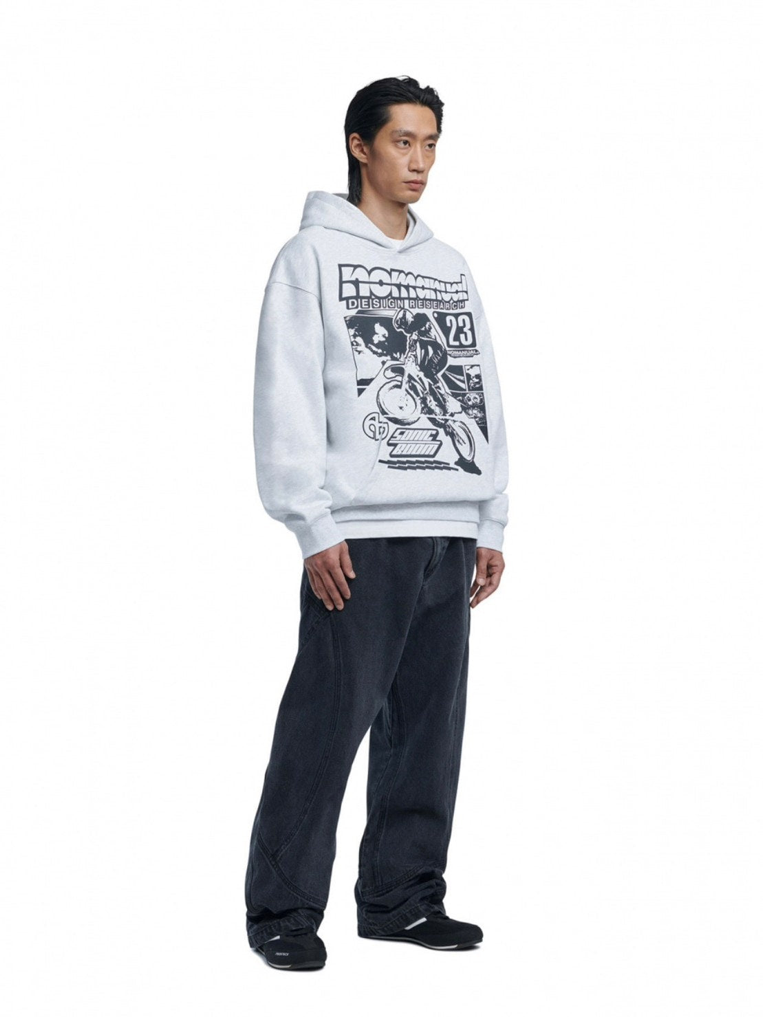 【NOMANUAL】NM AUTO HOODIE / 【ノーマニュアル】ロゴプリント長袖パーカー