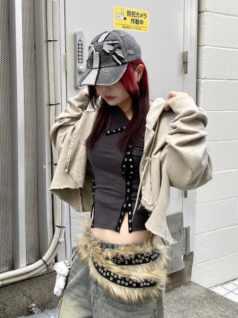 【Never mind the XU】star zip up crop hoodie (3color)