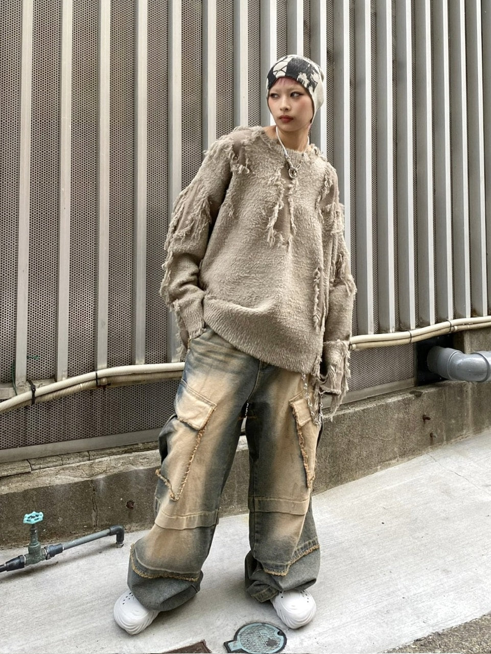 受注制【Never mind the XU】grunge denim cargo pants (2color) / 【ネバーマインドザエックスユー】グランジカーゴデニムパンツ