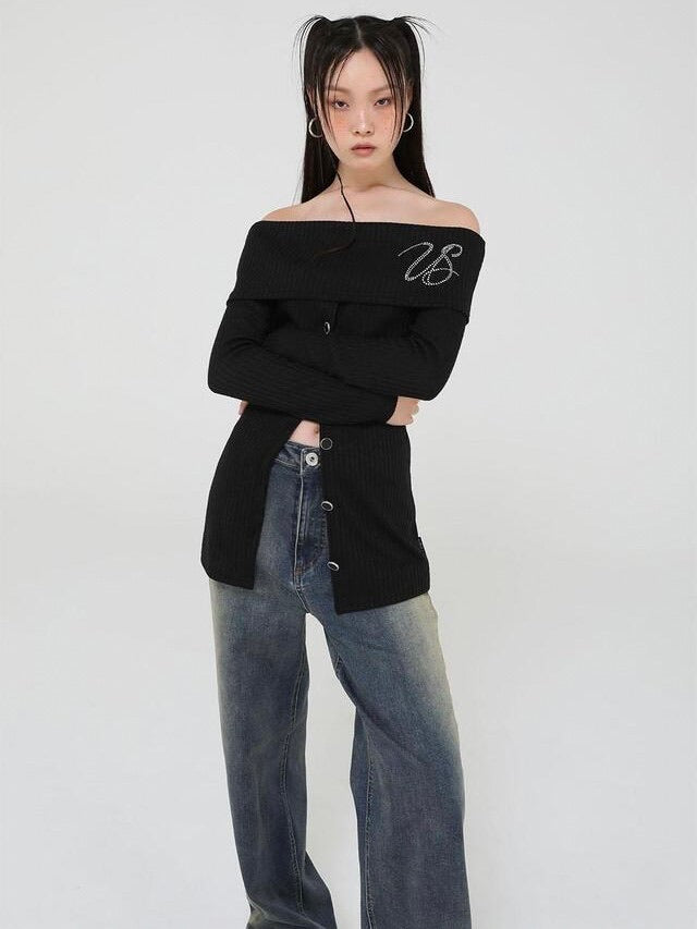 【Uglyshadow】BEAD KNIT OFF-SHOULDER / 【アグリーシャドウ】ビーズロングオフショルダー長袖カーディガン