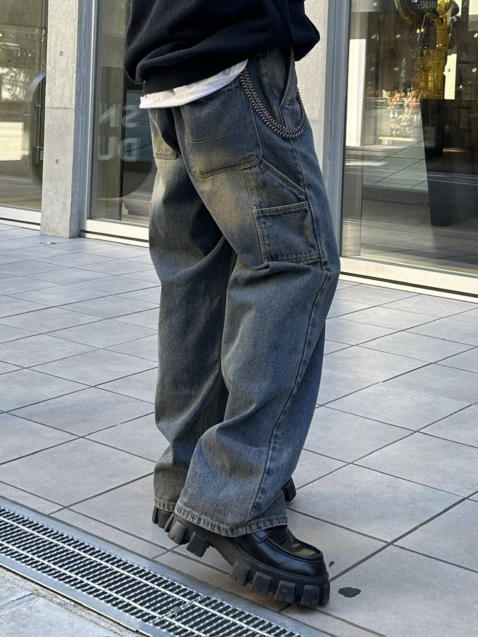 大阪店WEB限定受注制【Chikashitsu +】vintage wash carpenter denim pants (2color)