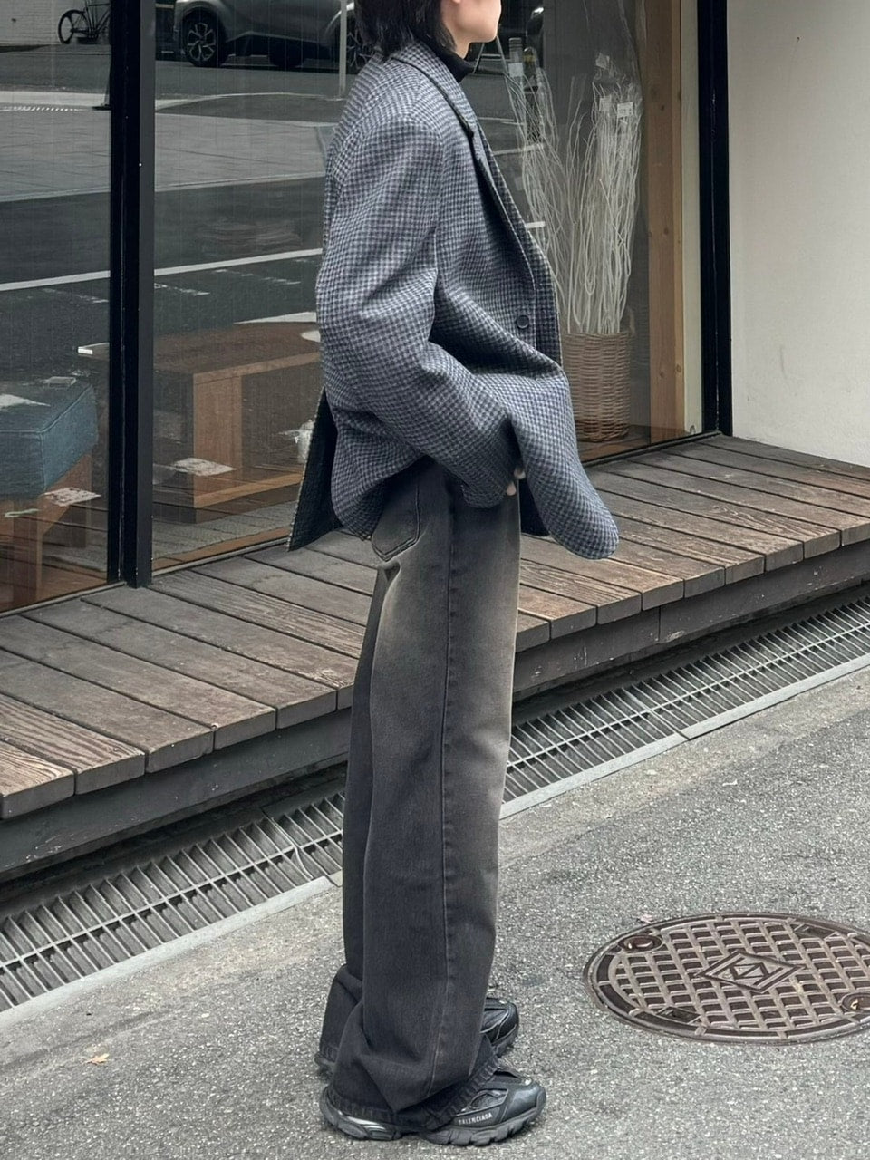 【Chikashitsu +】vintage wash bootscut denim pants (2color)