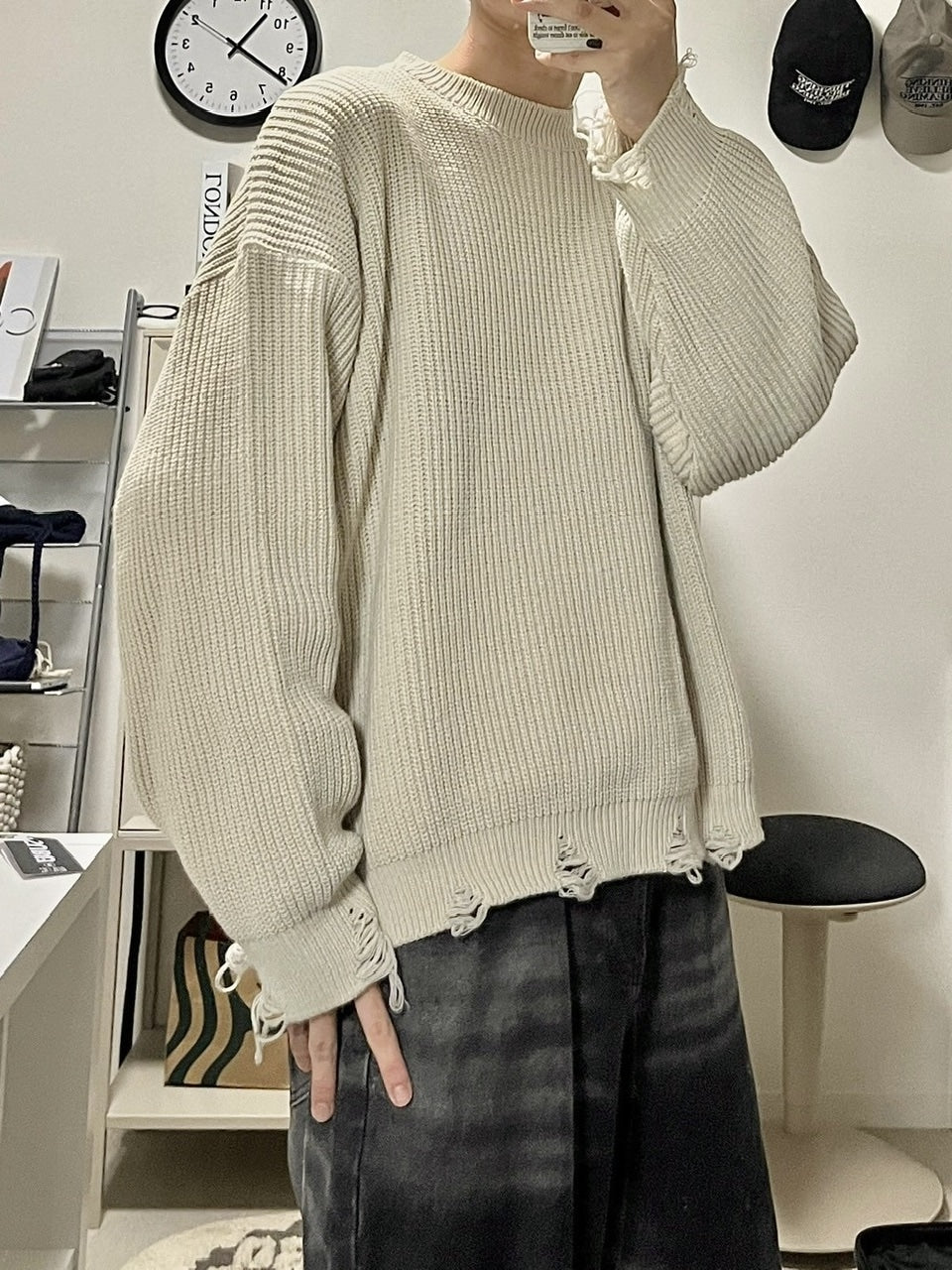 受注制【youll】damage round knit (3color)