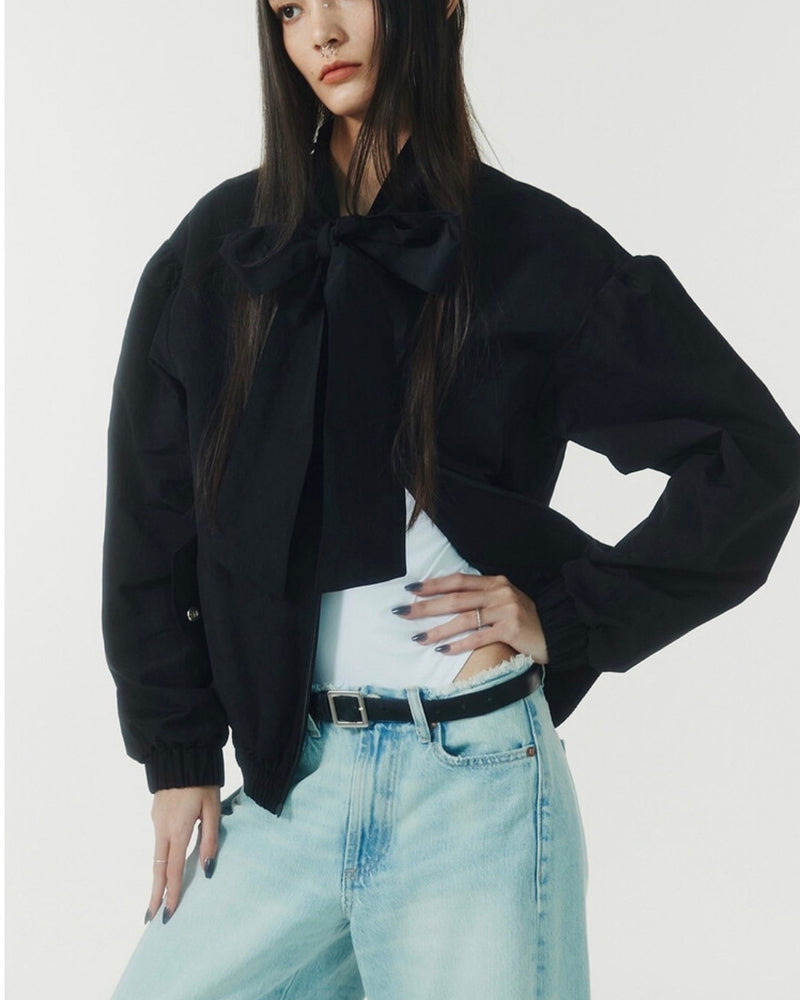 【NOT KNOWING】Ribbon Tie Blouson