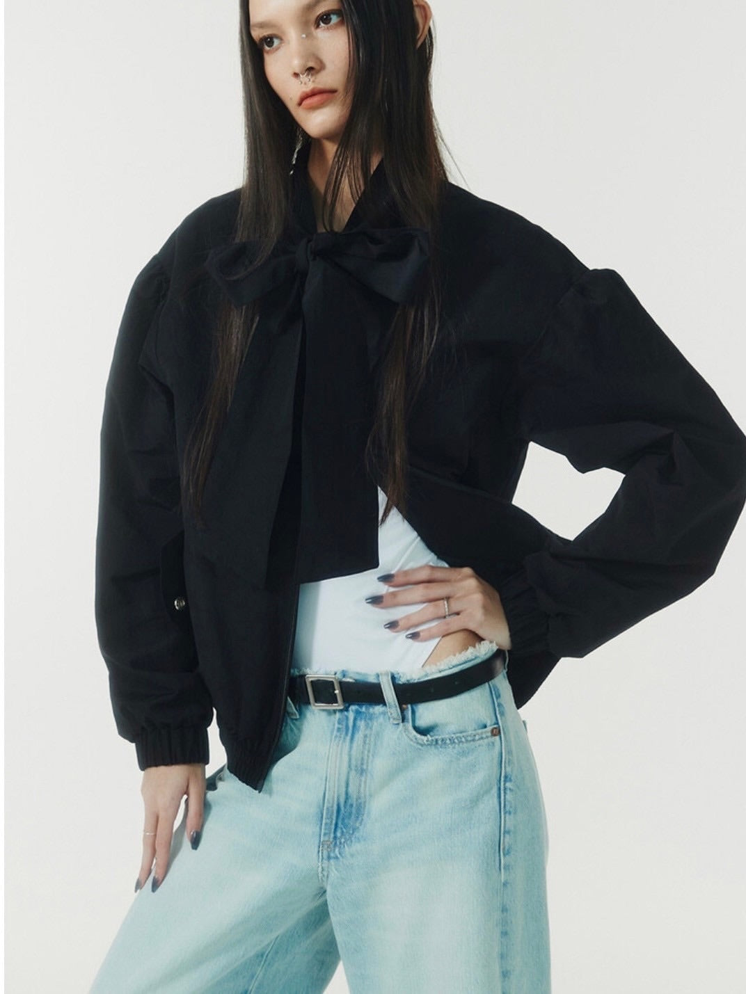 【NOT KNOWING】Ribbon Tie Blouson