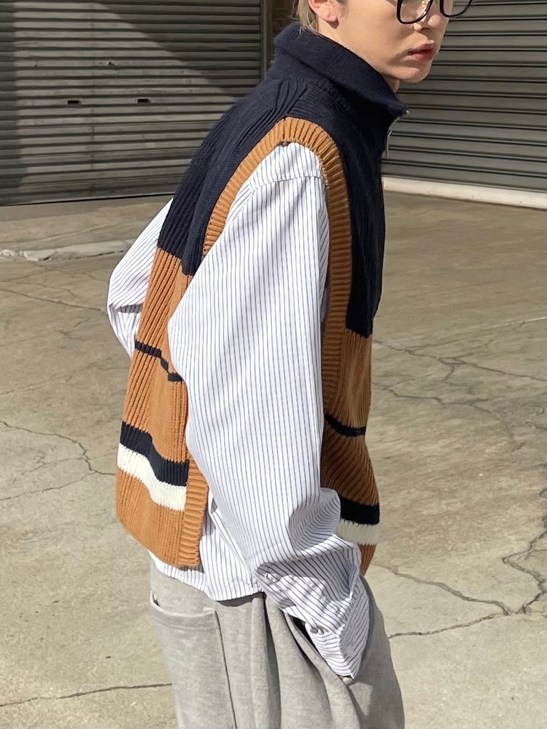 【Chikashitsu +】half zip design vest (3color)