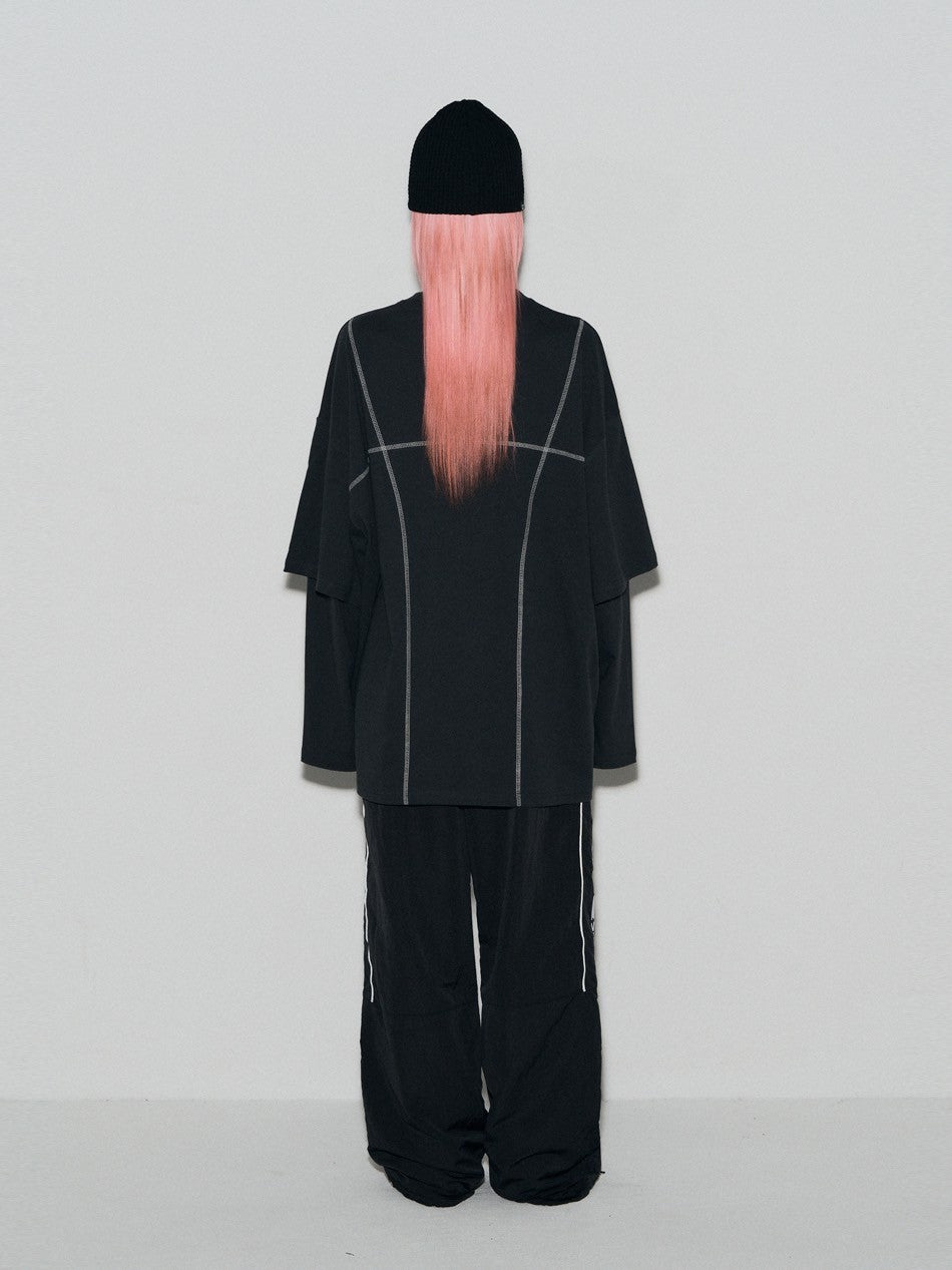 【SETUP‐EXE】LAYERD SLEEVE STITCH T-SHIRT