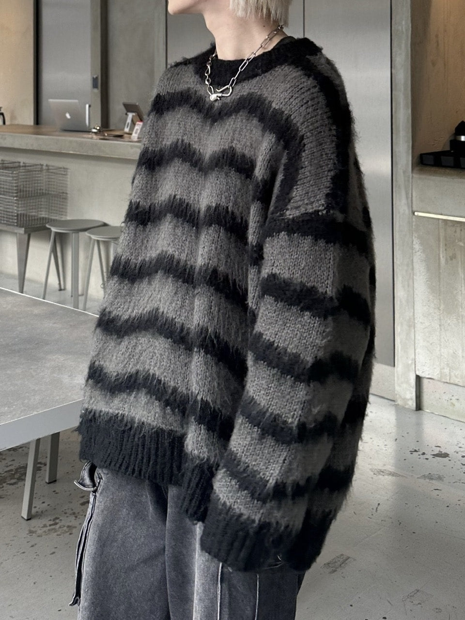 大阪店WEB限定受注制【Chikashitsu +】oversized wave border knit