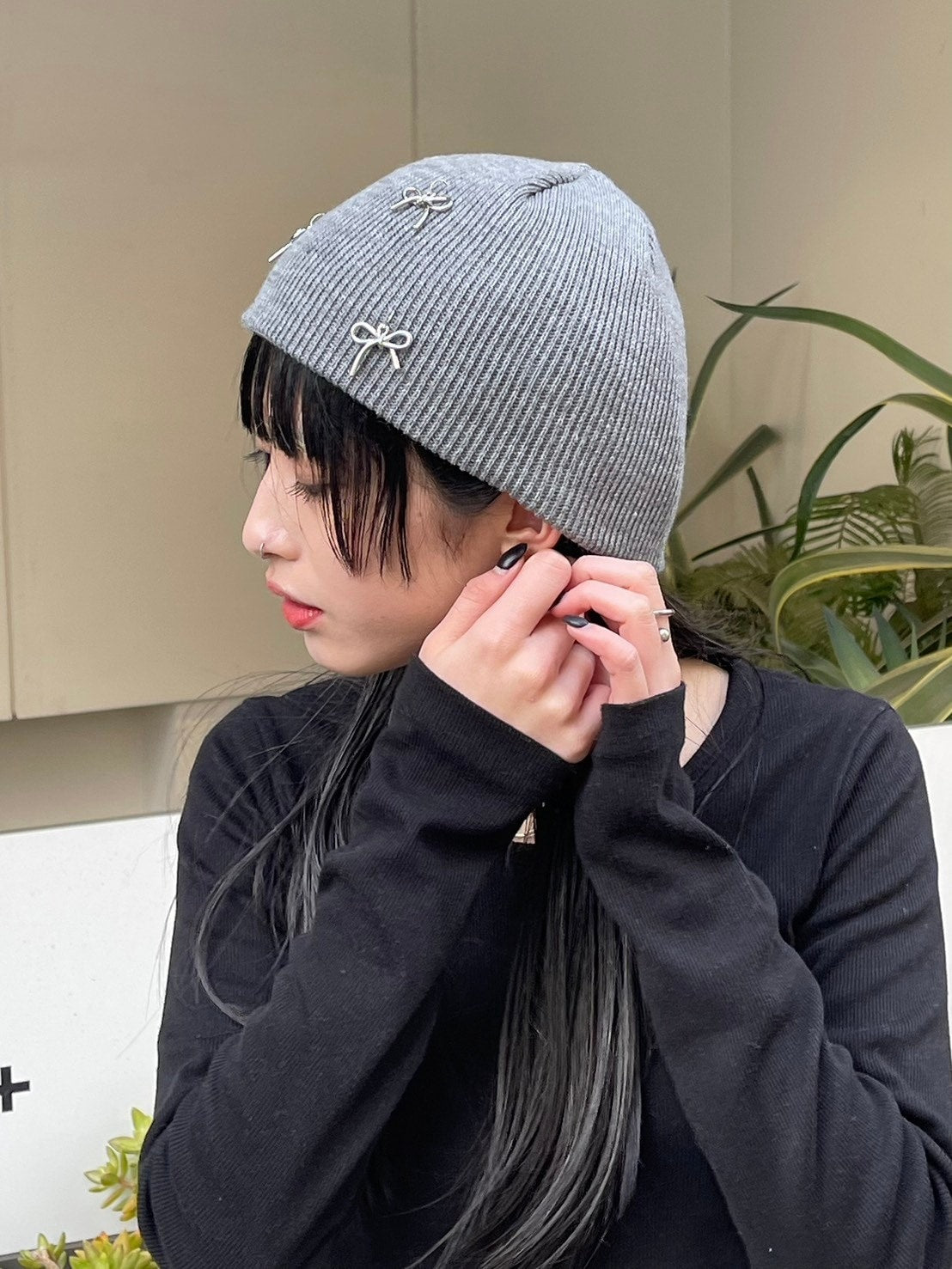 受注制【Chikashitsu + LADIES】ribbon beanie (3color)