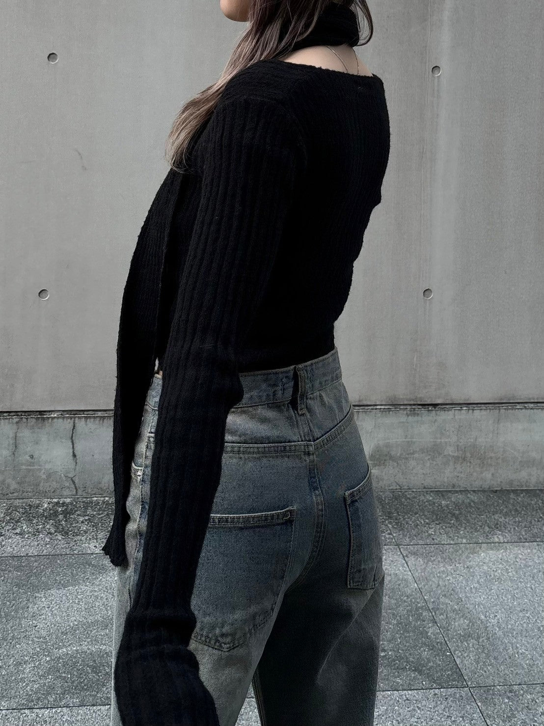 【Chikashitsu + LADIES】scarf set cropped knit tops (2color)